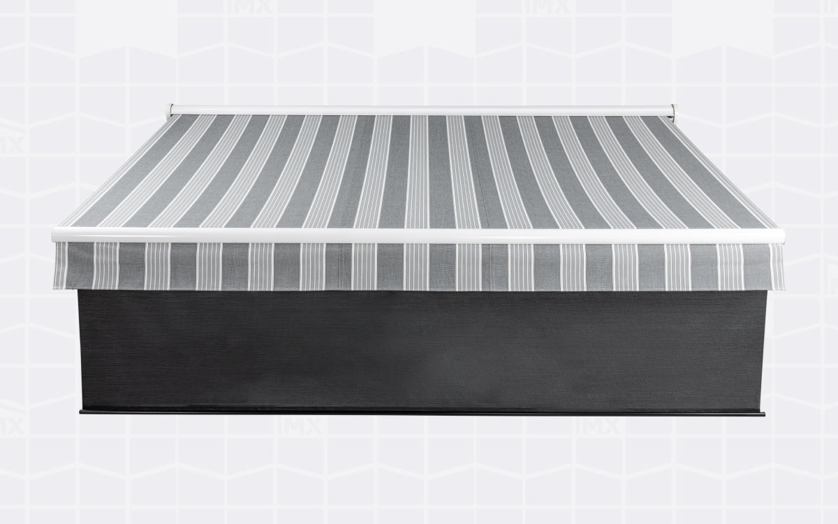 Roll down front screen on retractable awning.