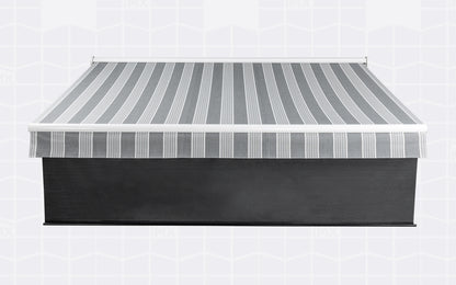 Roll down front screen on retractable awning.