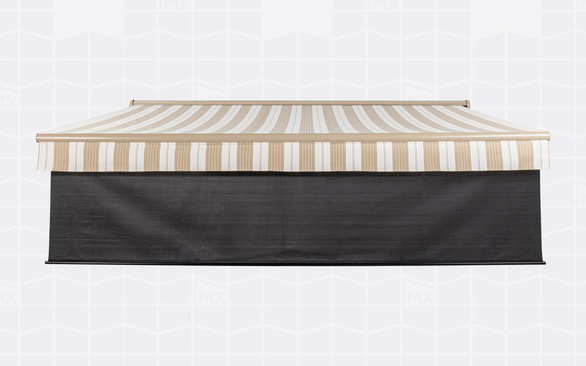 Full-width front screen on a beige awning.