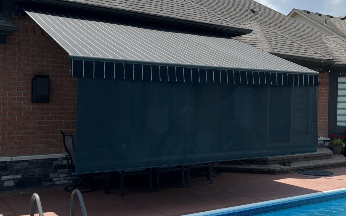 Front screen providing extra protection on a home's awning.